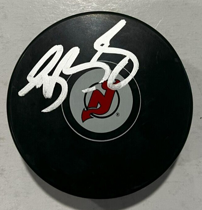 SHANE BOWERS SIGNED NEW JERSEY DEVILS HOCKEY PUCK W/ CASE COA