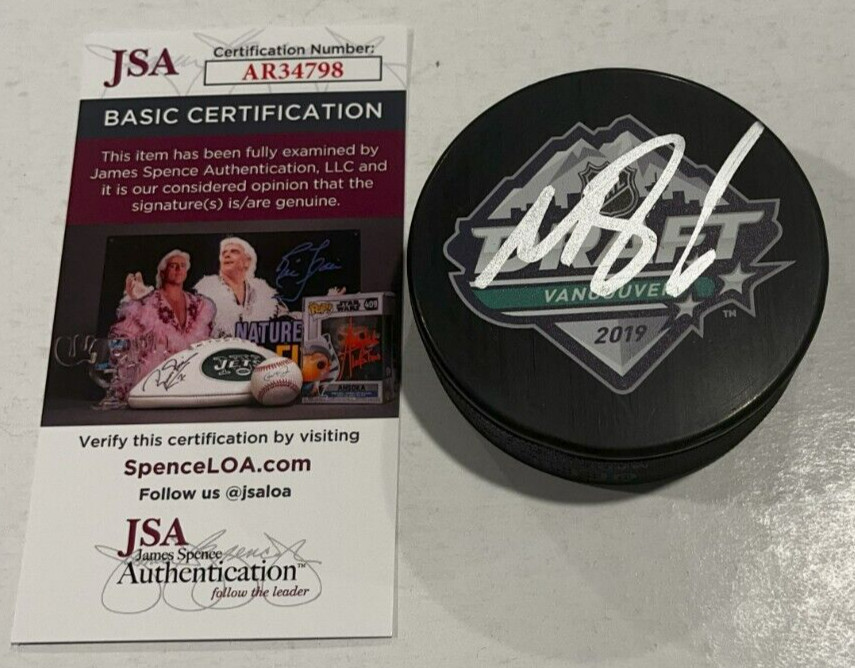 MATT BOLDY SIGNED 2019 NHL DRAFT HOCKEY PUCK W/ CASE MINNESOTA WILD JSA COA