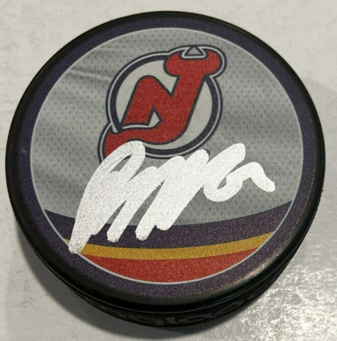 JESPER BRATT SIGNED NEW JERSEY DEVILS HOCKEY PUCK W/ CASE COA
