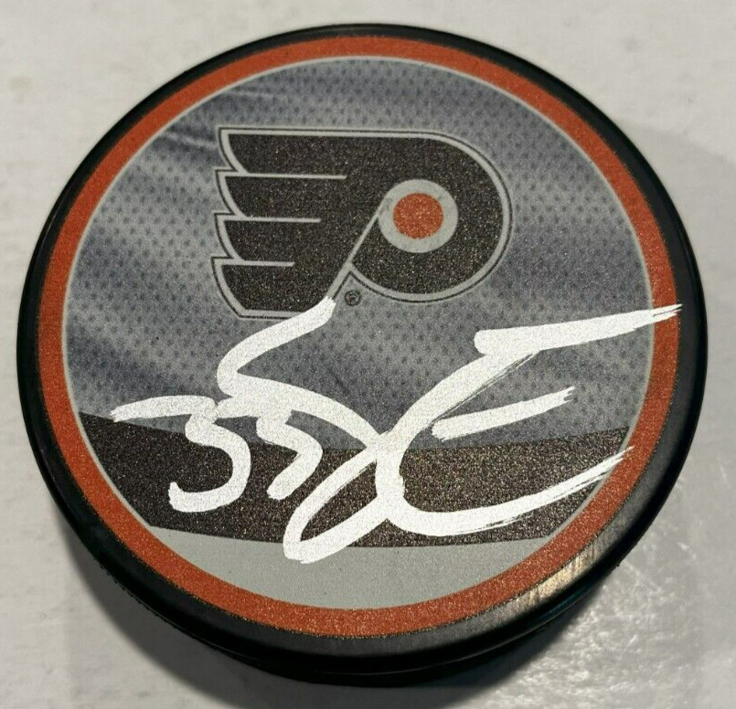SAMUEL ERSSON SIGNED PHILADELPHIA FLYERS HOCKEY PUCK W/ CASE COA