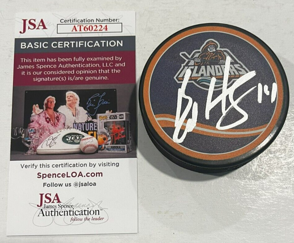 BO HORVAT SIGNED NEW YORK ISLANDERS HOCKEY PUCK W/ CASE JSA COA