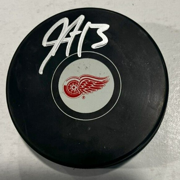 JUSTIN HOLL SIGNED DETROIT RED WINGS HOCKEY PUCK W/ CASE COA