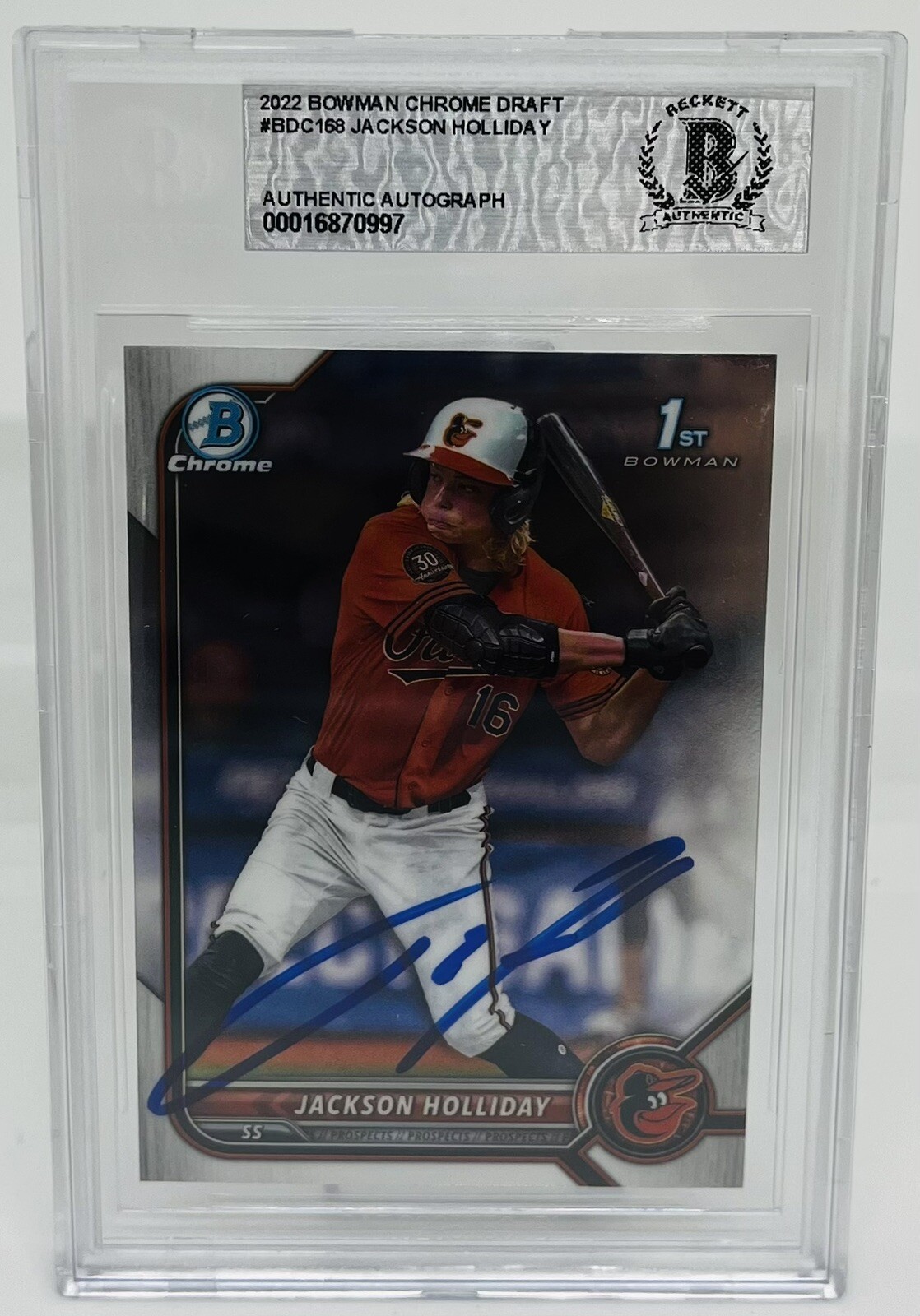 JACKSON HOLLIDAY SIGNED 2022 BOWMAN CHROME DRAFT ROOKIE CARD BECKETT BAS AUTO