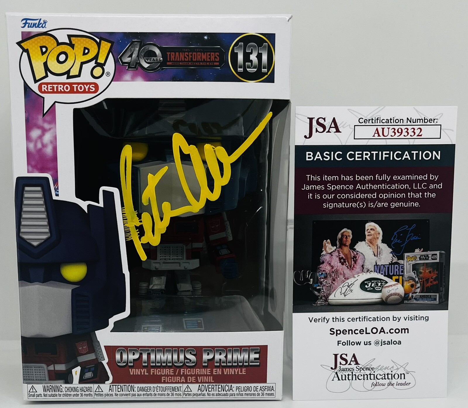PETER CULLEN SIGNED OPTIMUS PRIME POP FUNKO FIGURE TRANSFORMERS 40 YEARS JSA COA
