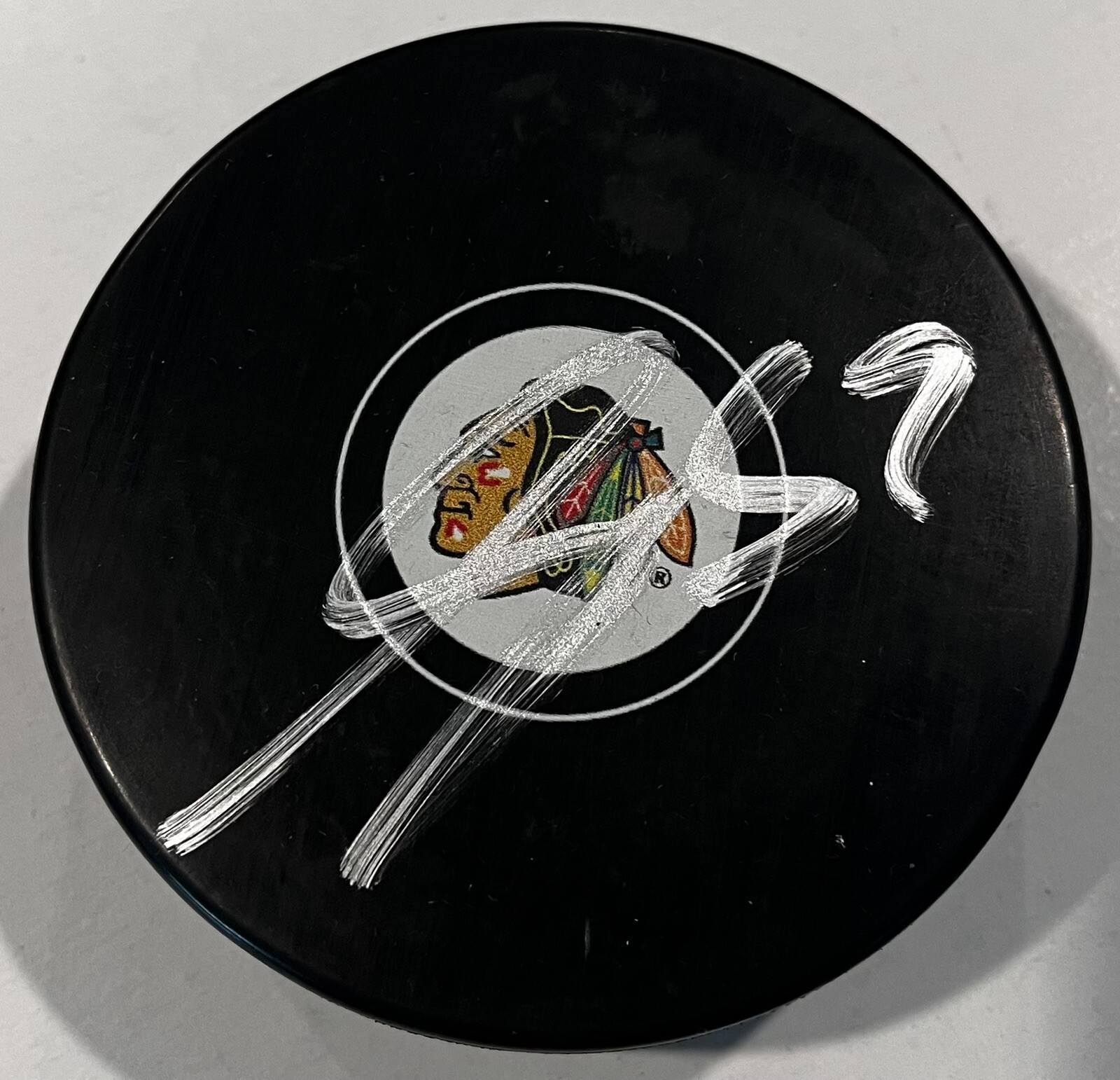 SACHA BOISVERT SIGNED CHICAGO BLACKHAWKS HOCKEY PUCK W/ CASE COA