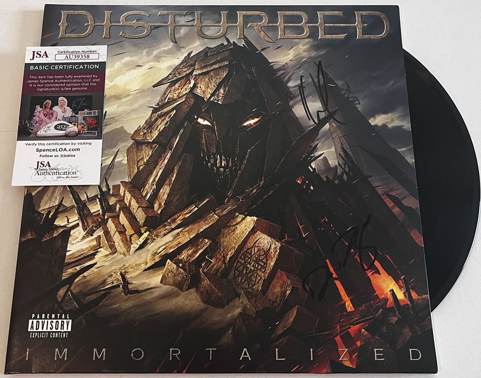 DAVID DRAIMAN DAN DONEGAN SIGNED DISTURBED IMMORTALIZED LP VINYL RECORD JSA COA