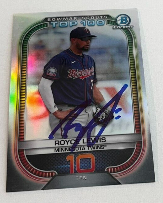 ROYCE LEWIS SIGNED 2021 BOWMAN CHROME SCOUTS TOP 100 PROSPECT BASEBALL CARD AUTO