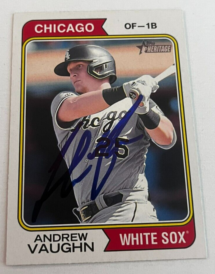 ANDREW VAUGHN SIGNED 2023 TOPPS HERITAGE BASEBALL CARD AUTO