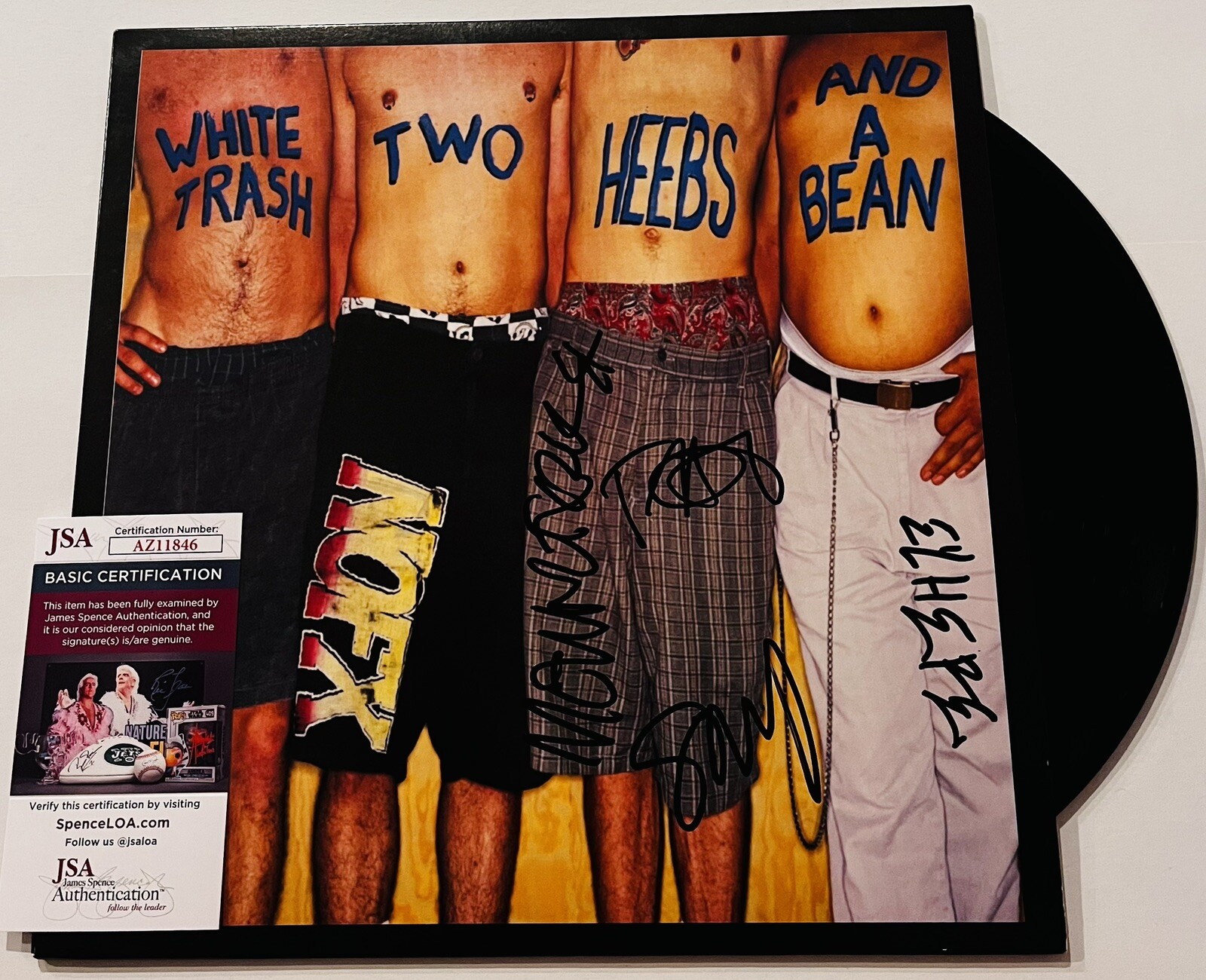 NOFX BAND SIGNED WHITE TRASH VINYL RECORD FAT MIKE EL HEFE SMELLY MELVIN JSA