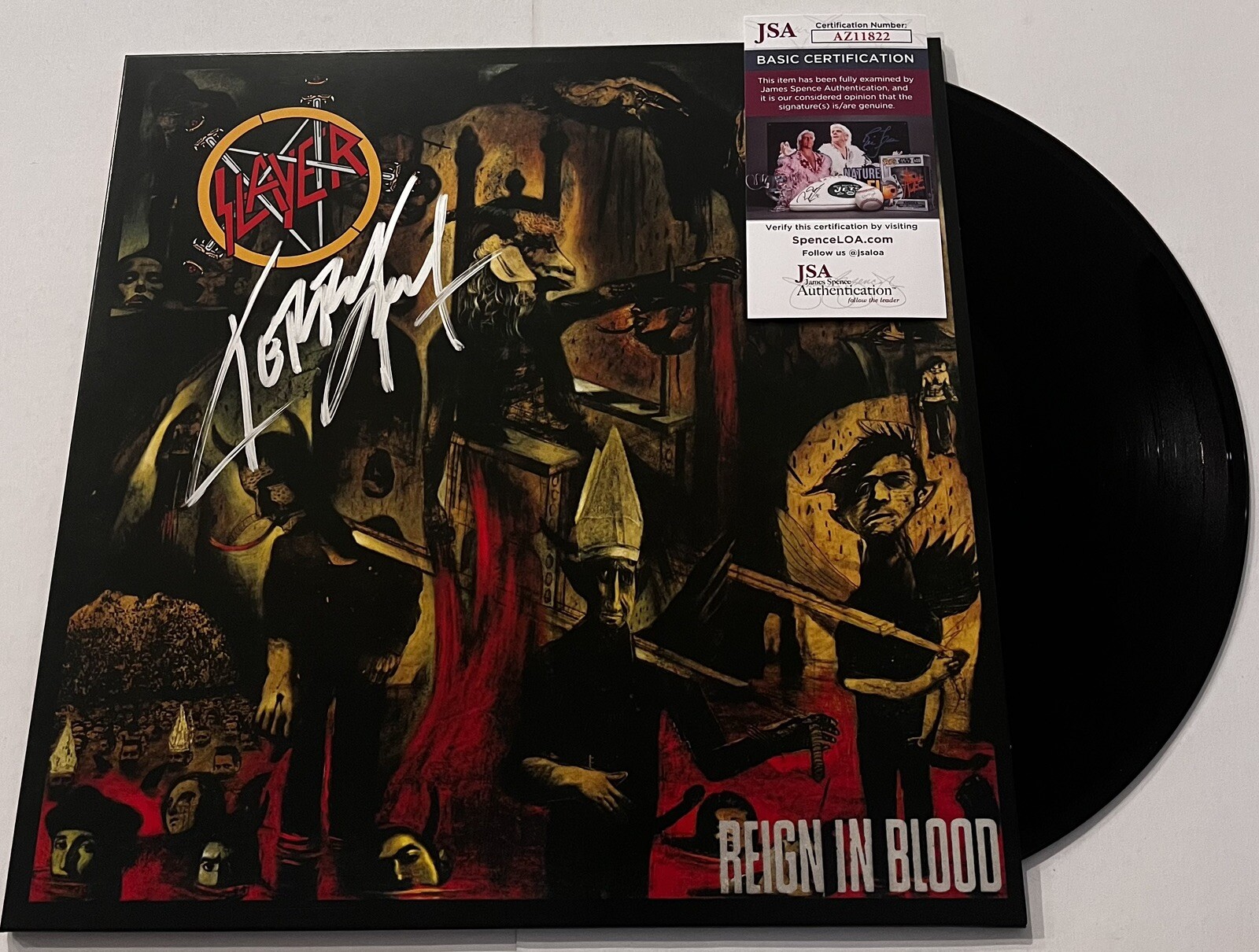 SLAYER BAND KERRY KING SIGNED REIGN IN BLOOD LP VINYL RECORD JSA COA