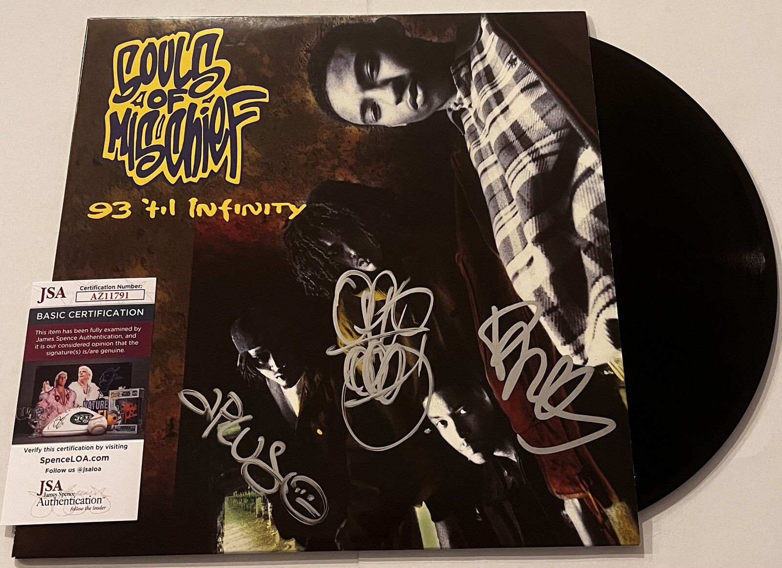 SOULS OF MISCHIEF SIGNED 93 'TIL INFINITY LP VINYL RECORD A-PLUS OPIO TAJAI JSA