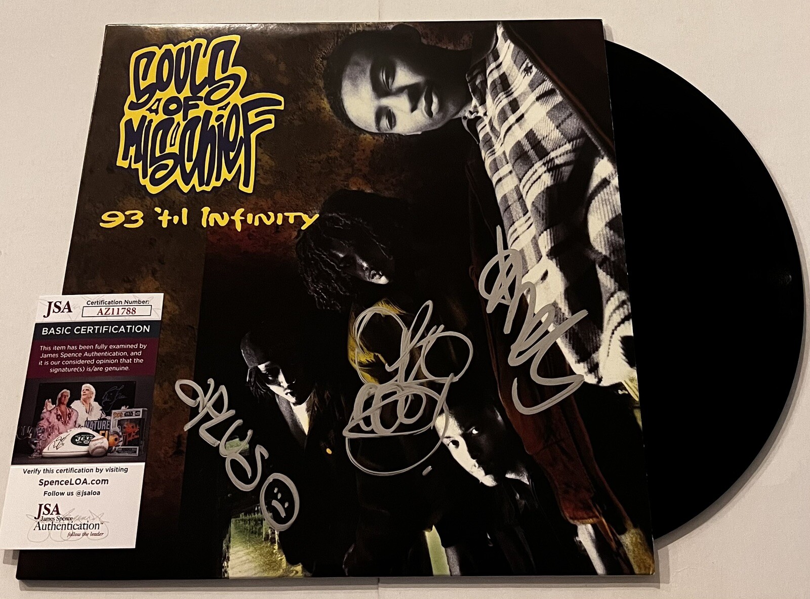 SOULS OF MISCHIEF SIGNED 93 'TIL INFINITY LP VINYL RECORD A-PLUS OPIO TAJAI JSA