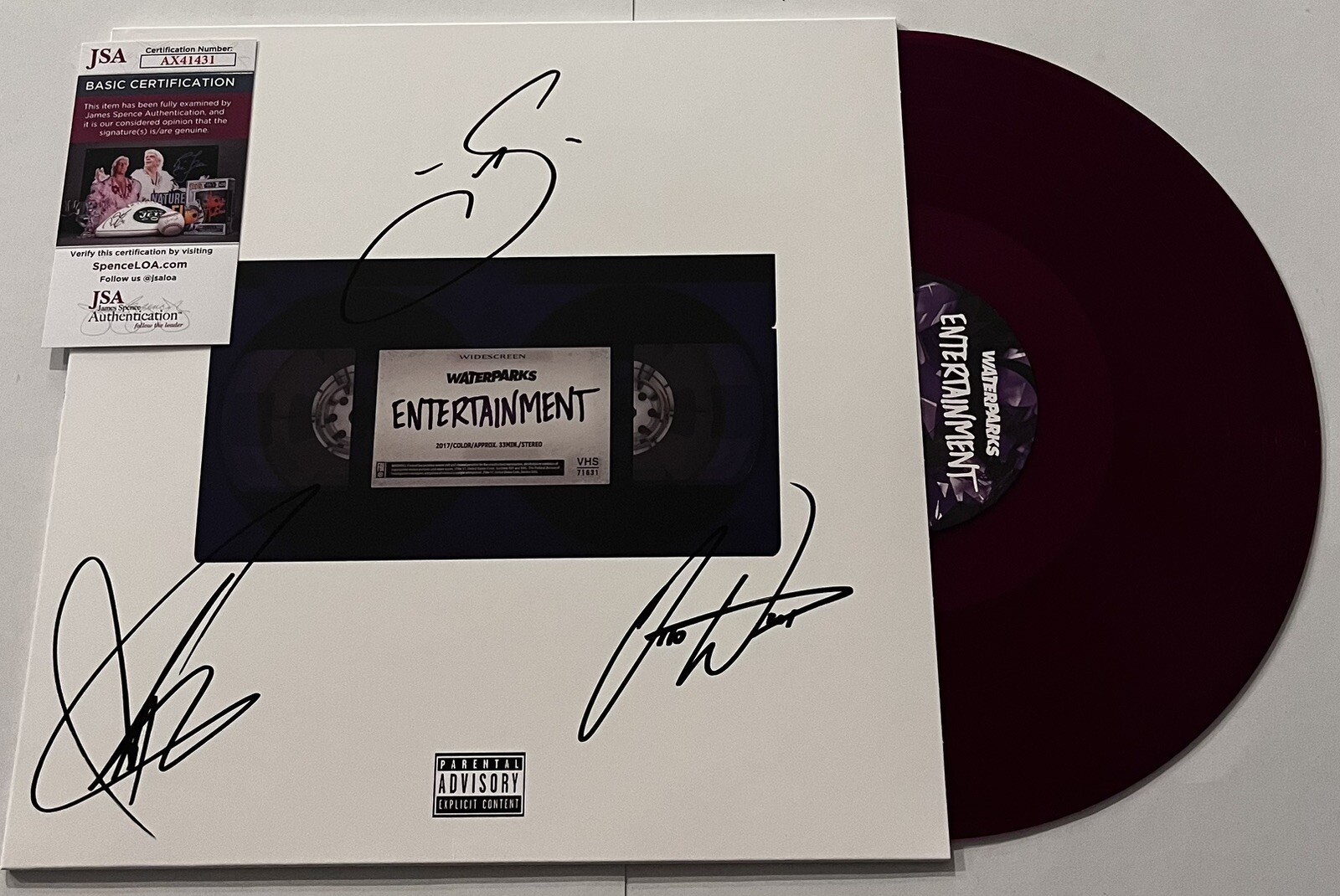 WATERPARKS BAND SIGNED ENTERTAINMENT LP VINYL RECORD AWSTEN KNIGHT +2 JSA COA