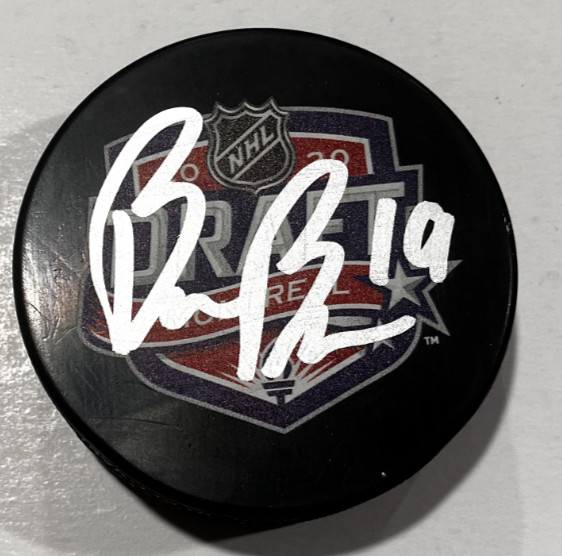 BRENDAN BRISSON SIGNED VEGAS GOLDEN KNIGHTS 2020 NHL DRAFT PUCK W/ CASE COA