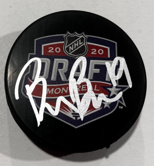 BRENDAN BRISSON SIGNED VEGAS GOLDEN KNIGHTS 2020 NHL DRAFT PUCK W/ CASE COA