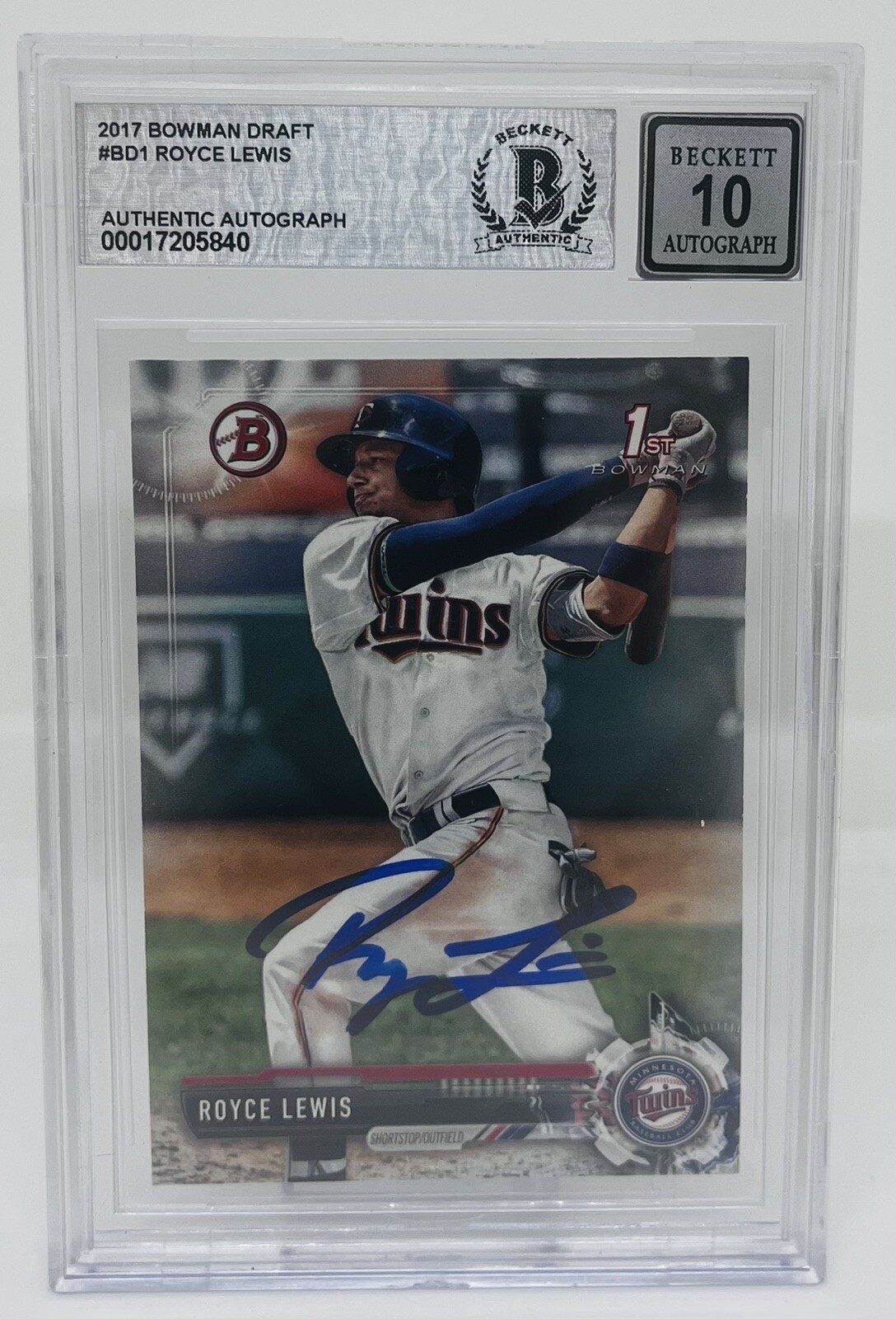 ROYCE LEWIS SIGNED 2017 BOWMAN DRAFT BASEBALL ROOKIE CARD BECKETT BAS 10 AUTO
