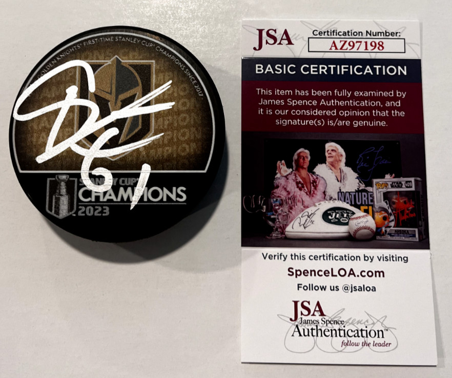 MARK STONE SIGNED VEGAS GOLDEN KNIGHTS 2023 STANLEY CUP PUCK W/ CASE JSA COA