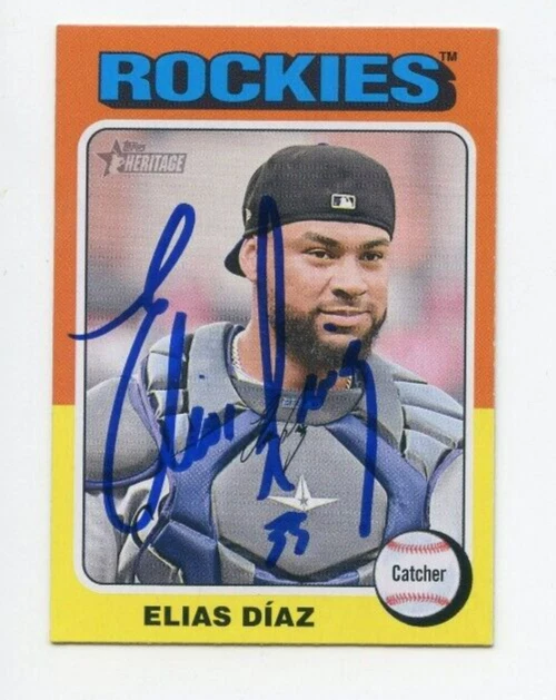 ELIAS DIAZ SIGNED 2024 TOPPS HERITAGE BASEBALL CARD AUTO
