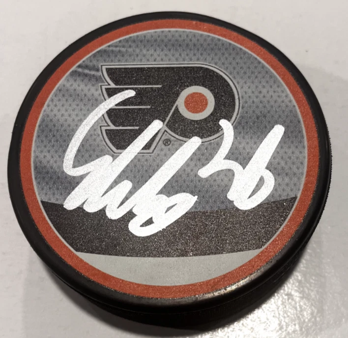EMIL ANDRAE SIGNED PHILADELPHIA FLYERS HOCKEY PUCK W/ CASE COA