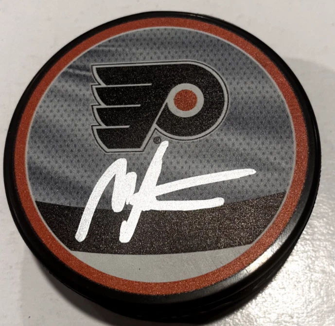MORGAN FROST SIGNED PHILADELPHIA FLYERS HOCKEY PUCK W/ CASE COA