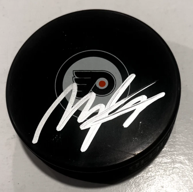 MORGAN FROST SIGNED PHILADELPHIA FLYERS HOCKEY PUCK W/ CASE COA