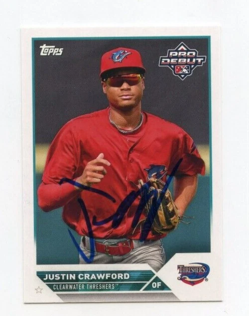 JUSTIN CRAWFORD SIGNED 2023 TOPPS PRO DEBUT BASEBALL CARD AUTO