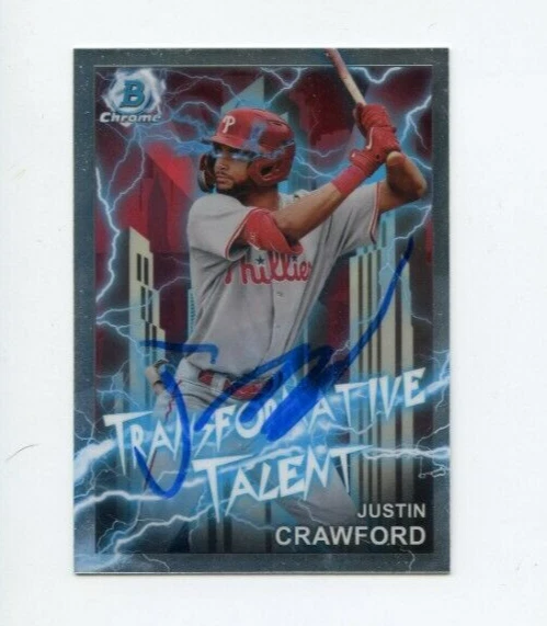 JUSTIN CRAWFORD SIGNED 2023 BOWMAN CHROME DRAFT TRANSFORMATIVE TALENT CARD AUTO