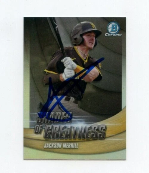 JACKSON MERRILL SIGNED 2022 BOWMAN CHROME SHADES OF GREATNESS CARD AUTO
