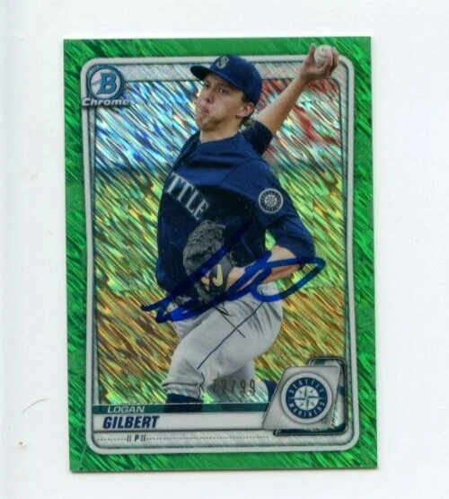 LOGAN GILBERT SIGNED 2020 BOWMAN CHROME GREEN SHIMMER CARD AUTO