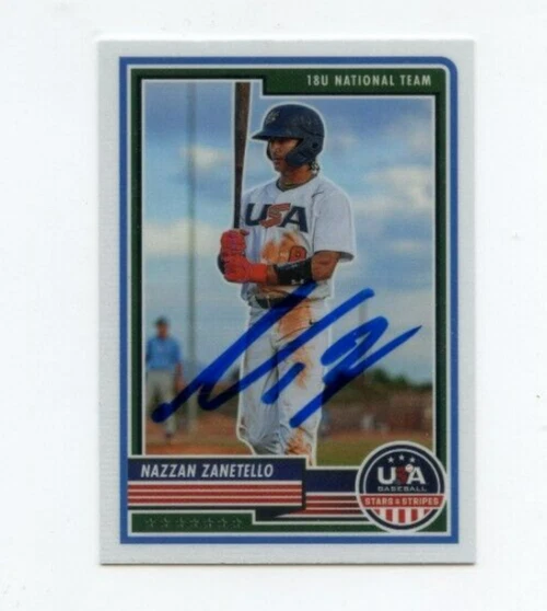 NAZZAN ZANETELLO SIGNED 2023 PANINI USA BASEBALL STARS & STRIPES CARD AUTO