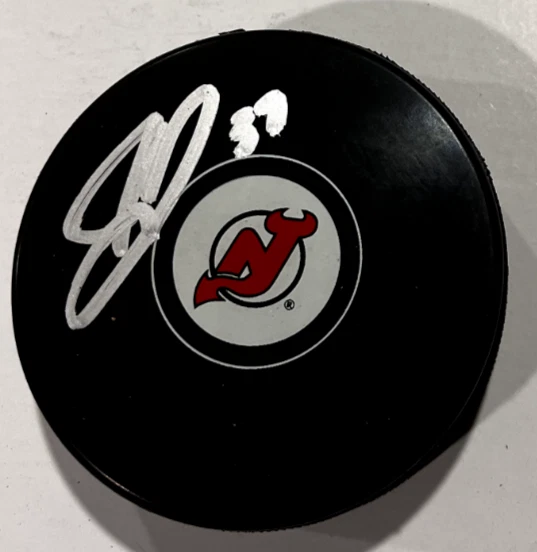 JUSTIN DOWLING SIGNED NEW JERSEY DEVILS HOCKEY PUCK W/ CASE COA