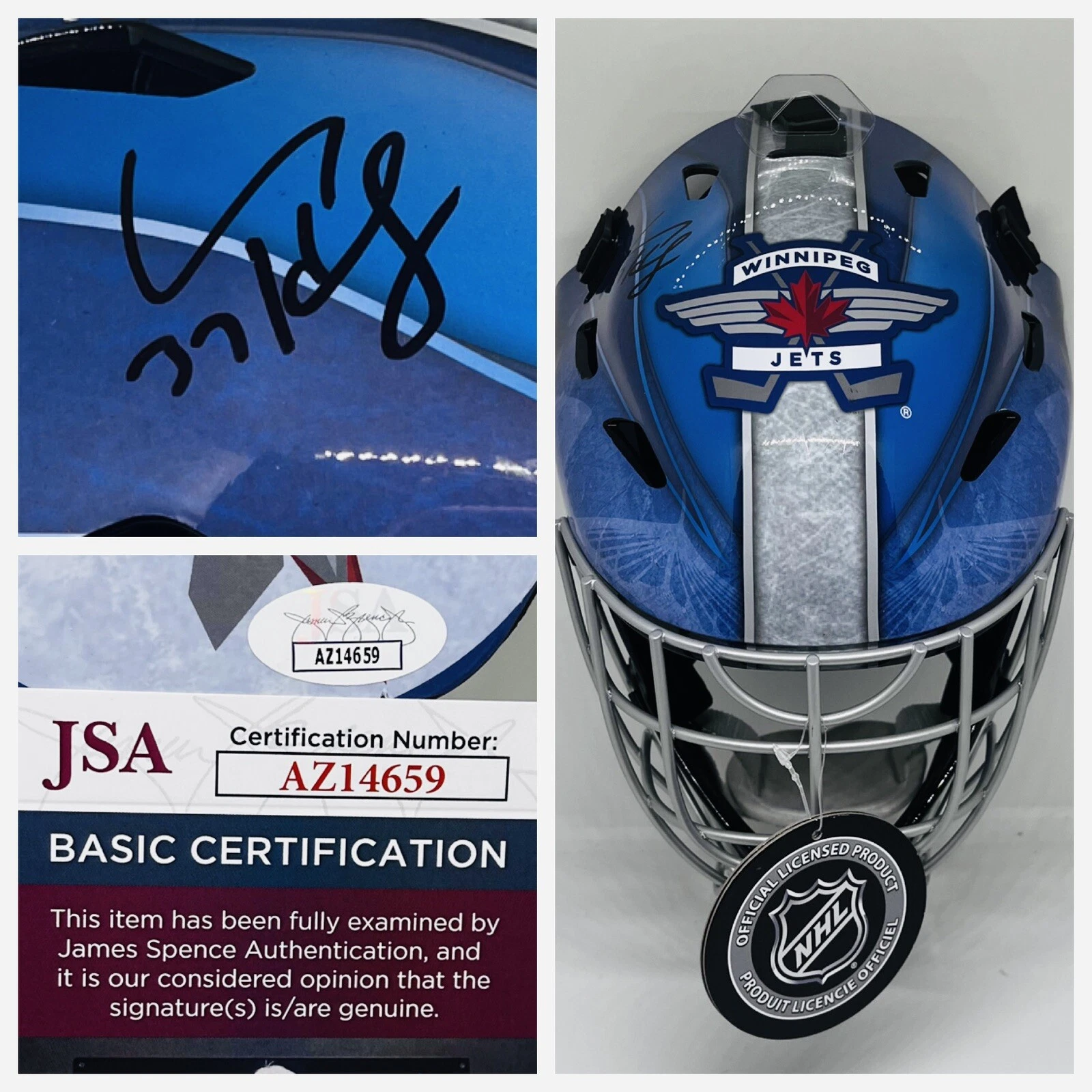 CONNOR HELLEBUYCK SIGNED WINNIPEG JETS FULL SIZE FS GOALIE HELMET MASK JSA COA