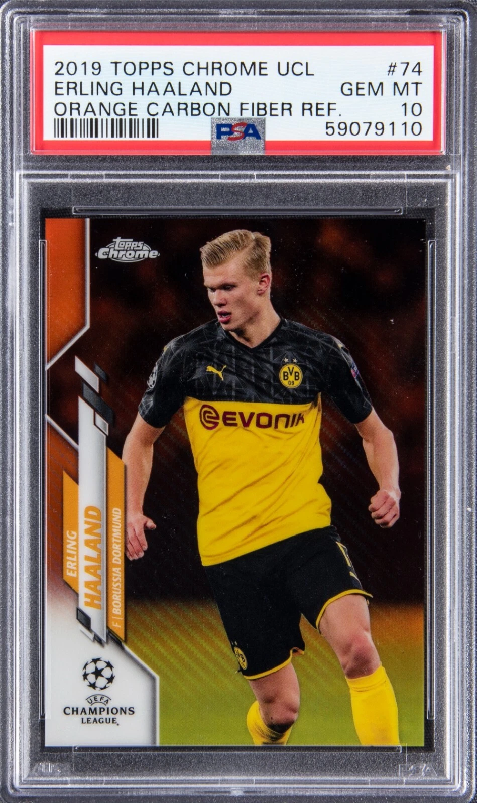 2019 Topps Chrome UCL Erling Haaland Orange Carbon Fiber /10 PSA 10