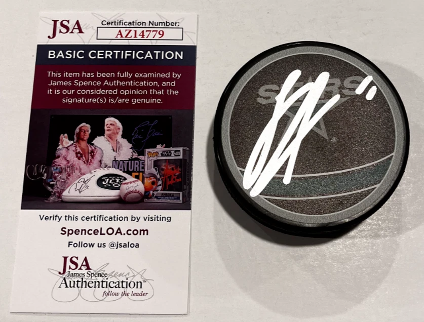 LOGAN STANKOVEN SIGNED DALLAS STARS RETRO HOCKEY PUCK W/ CASE JSA COA