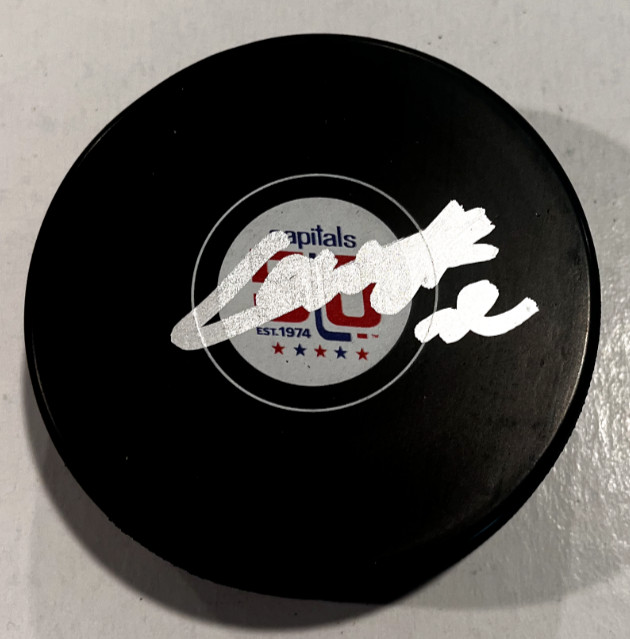 HENDRIX LAPIERRE SIGNED WASHINGTON CAPITALS HOCKEY PUCK W/ CASE COA