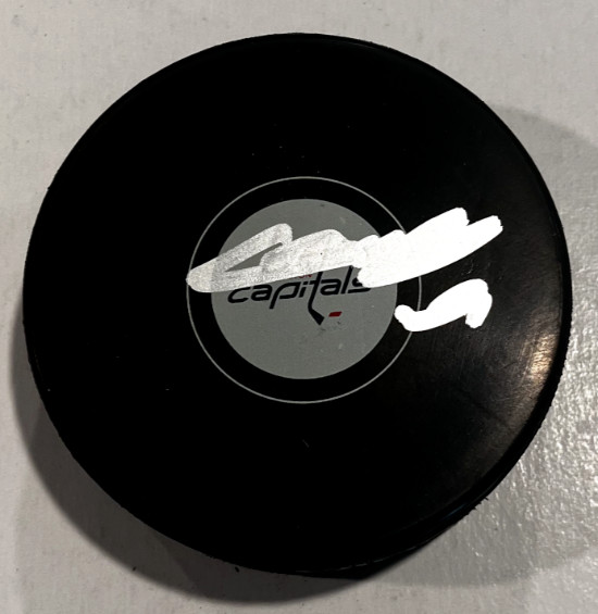 HENDRIX LAPIERRE SIGNED WASHINGTON CAPITALS HOCKEY PUCK W/ CASE COA