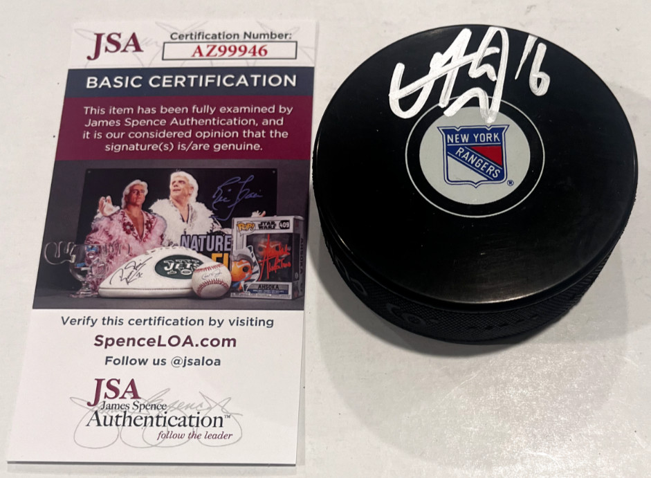 VINCENT TROCHECK SIGNED NEW YORK RANGERS HOCKEY PUCK W/ CASE JSA COA