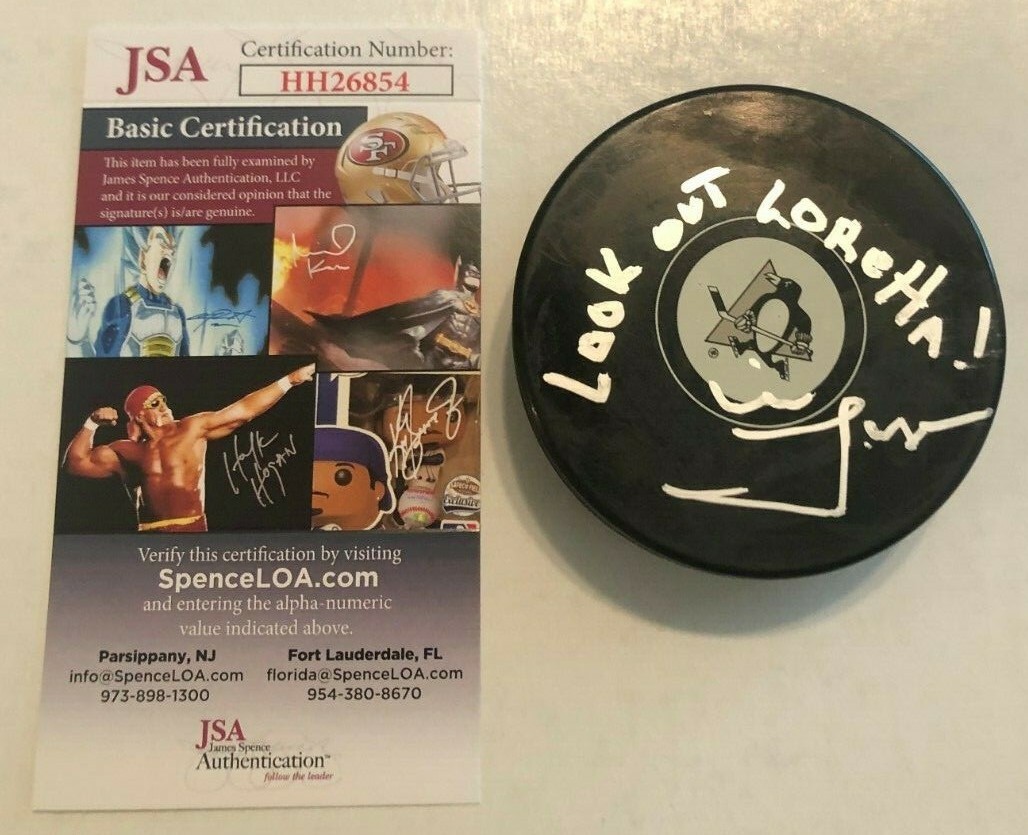 MIKE LANGE SIGNED PITTSBURGH PENGUINS HOCKEY PUCK W/ CASE JSA