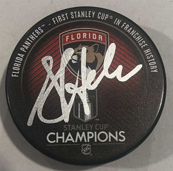 SYLVAIN LEFEBVRE SIGNED FLORIDA PANTHERS 2024 STANLEY CUP HOCKEY PUCK W CASE COA