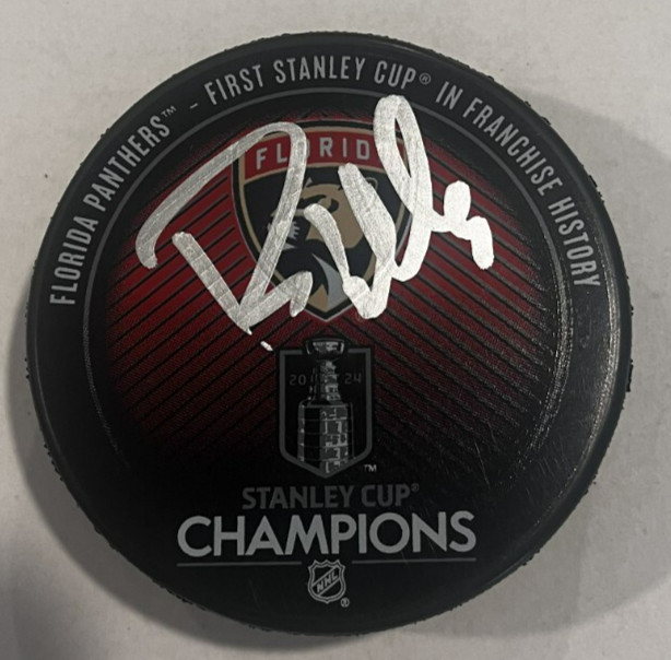 RANDY MOLLER SIGNED FLORIDA PANTHERS 2024 STANLEY CUP HOCKEY PUCK W/ CASE COA