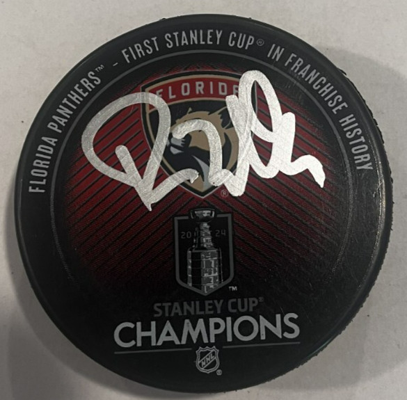 RANDY MOLLER SIGNED FLORIDA PANTHERS 2024 STANLEY CUP HOCKEY PUCK W/ CASE COA