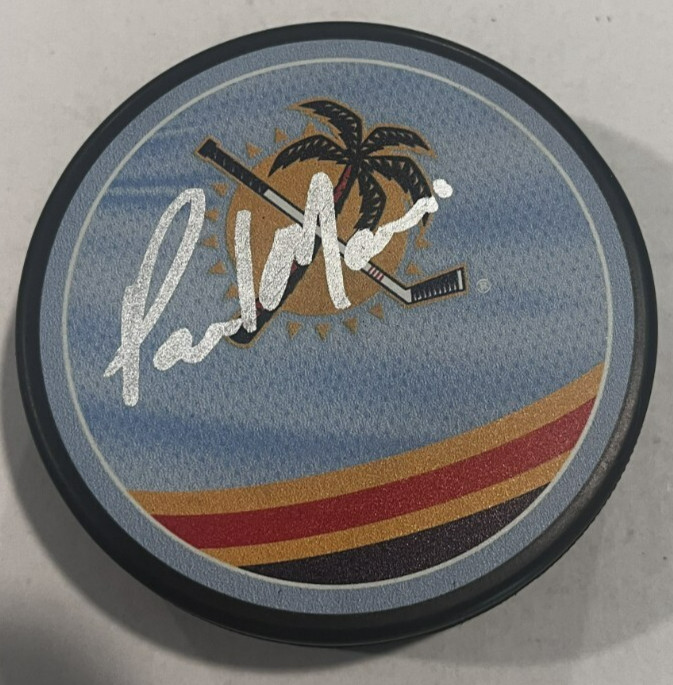 PAUL MAURICE SIGNED FLORIDA PANTHERS HOCKEY PUCK W/ CASE COA