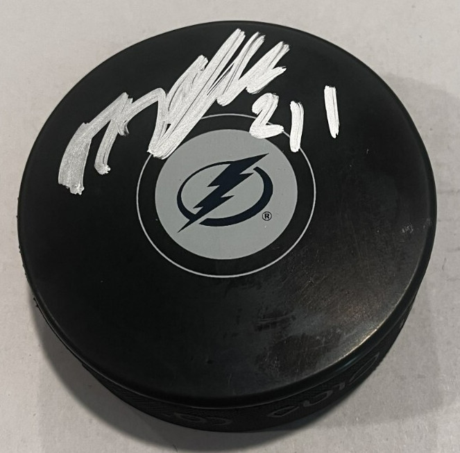 MITCHELL CHAFFEE SIGNED TAMPA BAY LIGHTNING HOCKEY PUCK W/ CASE COA