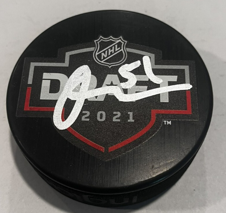 OLEN ZELLWEGER SIGNED 2021 NHL DRAFT HOCKEY PUCK W/ CASE ANAHEIM DUCKS COA