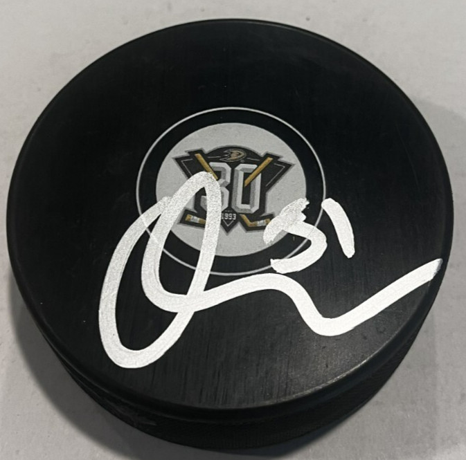 OLEN ZELLWEGER SIGNED ANAHEIM DUCKS HOCKEY PUCK W/ CASE COA