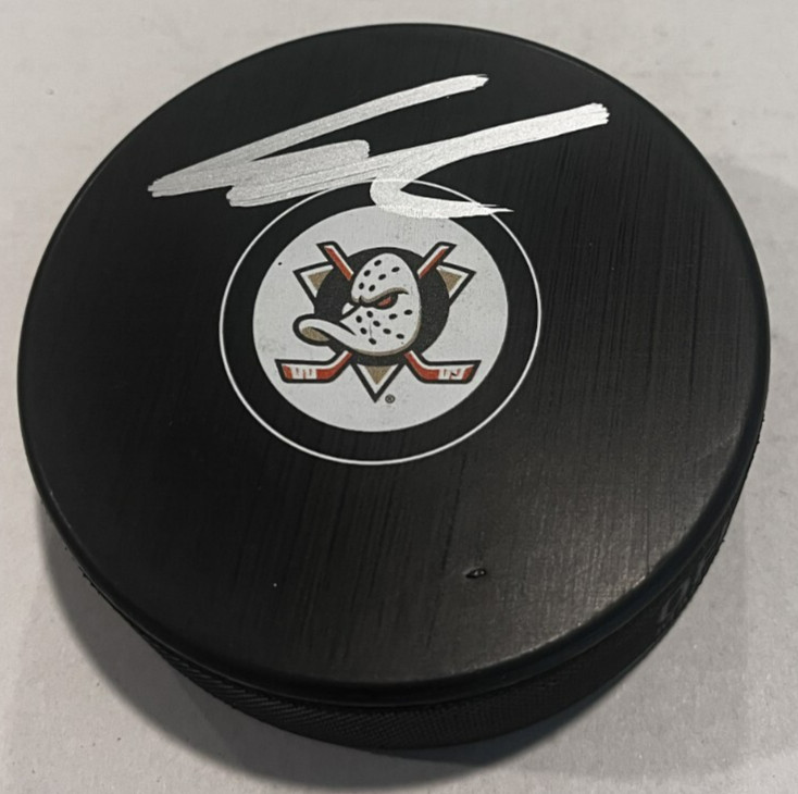 LEO CARLSSON SIGNED ANAHEIM DUCKS HOCKEY PUCK W/ CASE COA