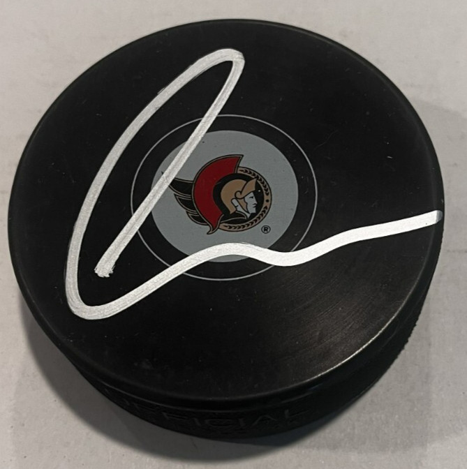 THOMAS CHABOT SIGNED OTTAWA SENATORS HOCKEY PUCK W/ CASE COA