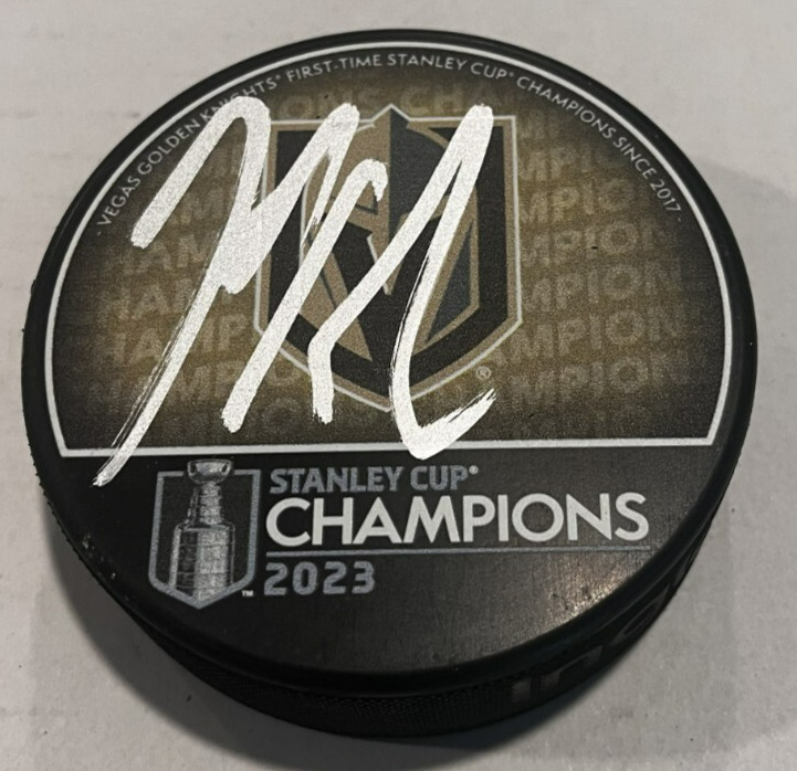 MIKE MICHAEL AMADIO SIGNED VEGAS GOLDEN KNIGHTS 2023 STANLEY CUP PUCK W CASE COA