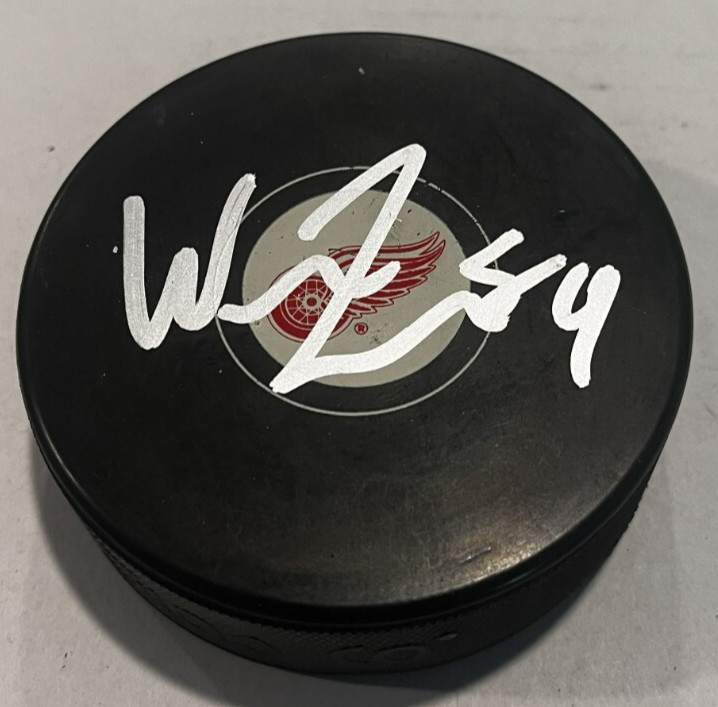 WILLIAM LAGESSON SIGNED DETROIT RED WINGS HOCKEY PUCK W/ CASE COA COLLECTIBLE MEMORABILIA