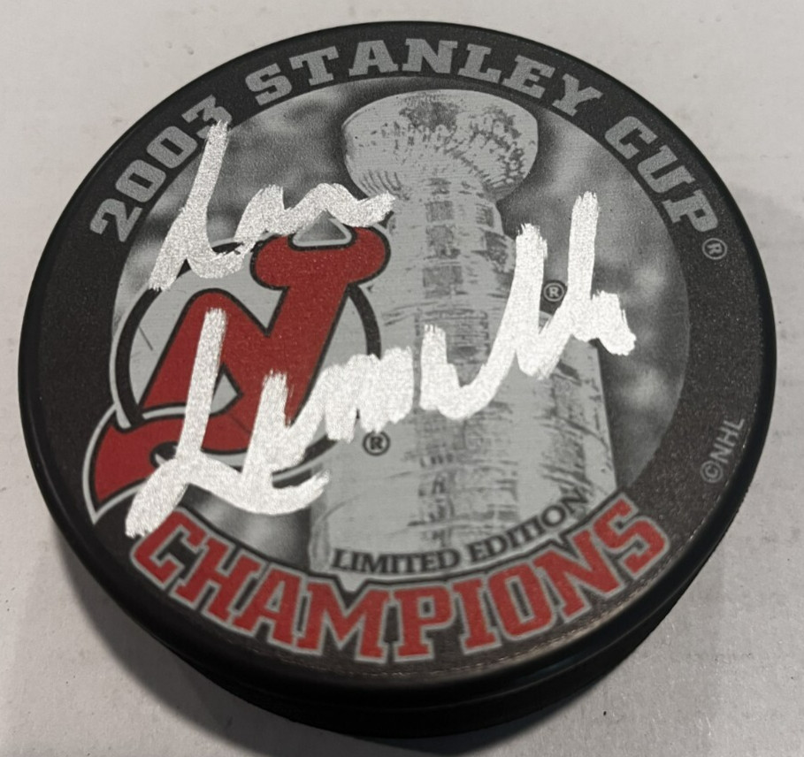 LOU LAMORIELLO SIGNED NEW JERSEY DEVILS 2003 STANLEY CUP HOCKEY PUCK W/ CASE COA